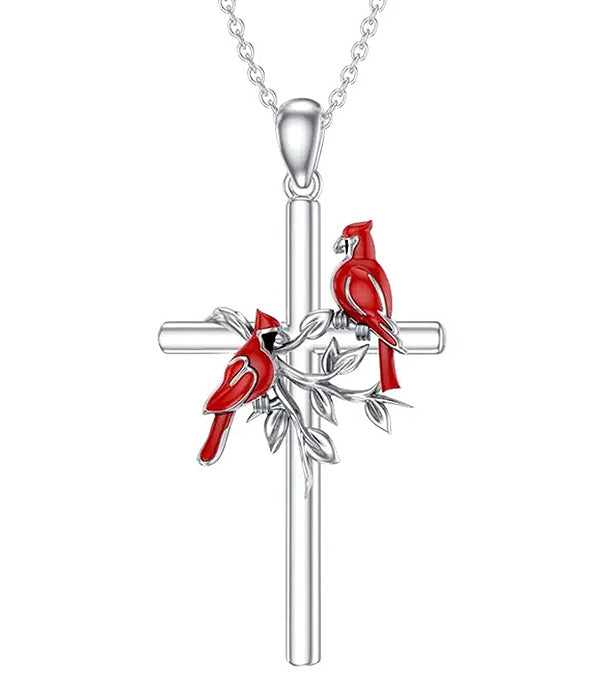 CARDINAL BIRD CROSS NECKLACE-0
