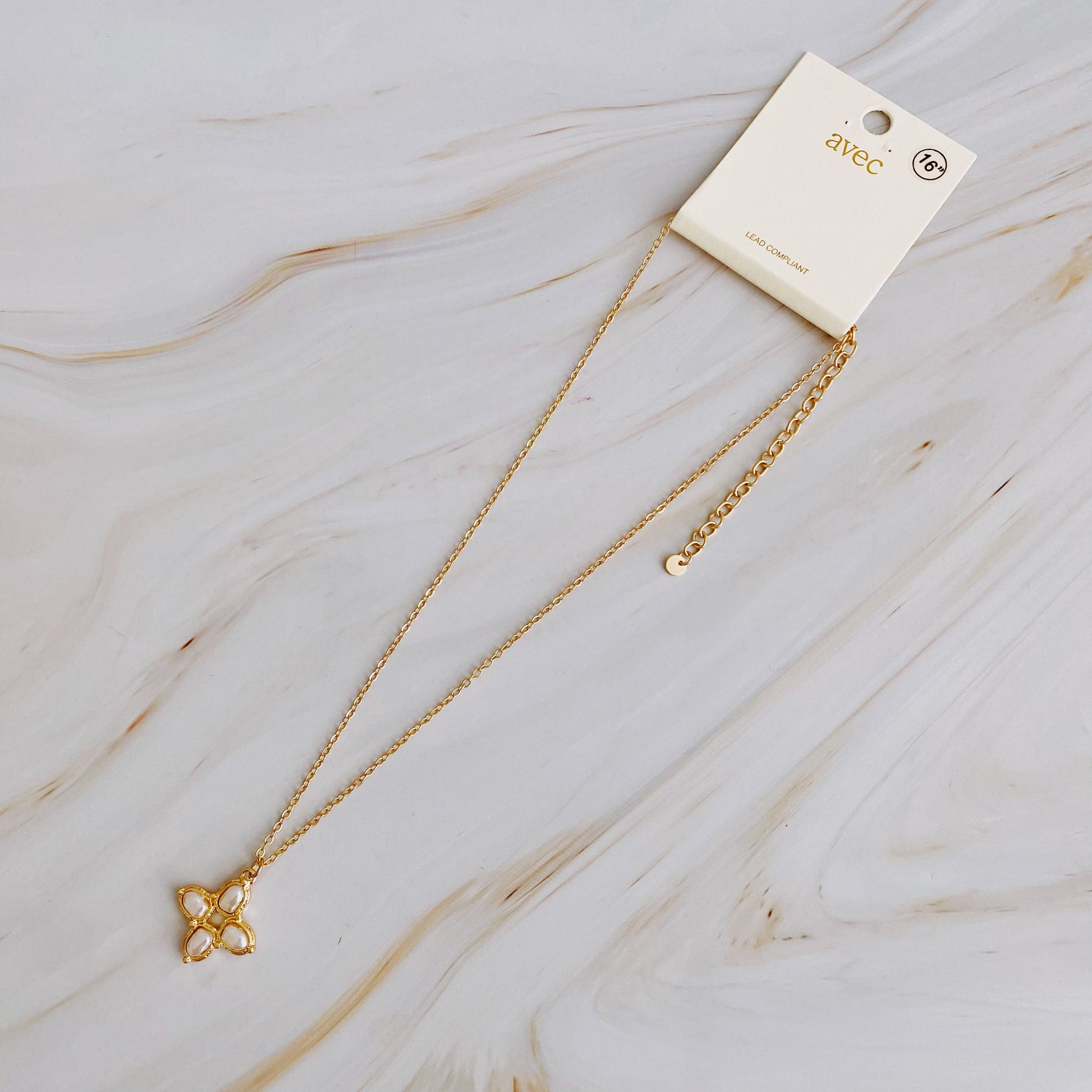 Square Pearl Cross Necklace-4