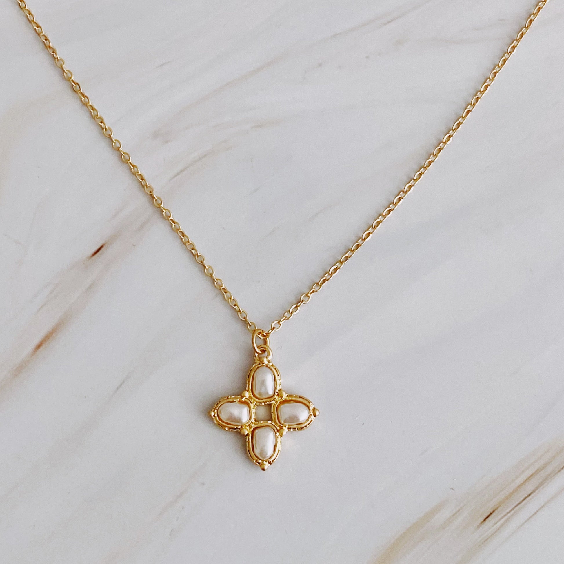 Square Pearl Cross Necklace-1